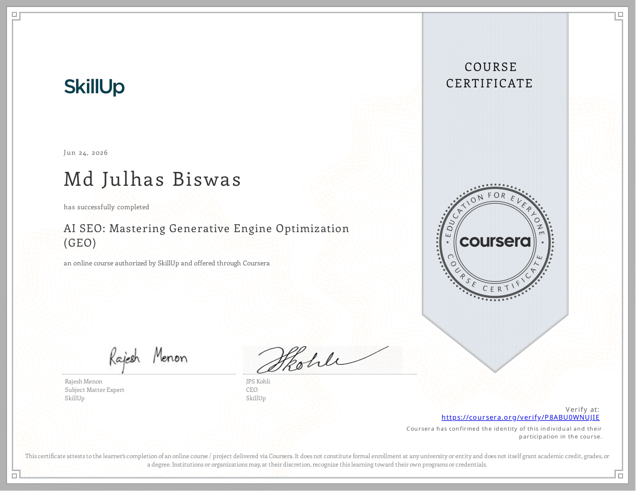 AI SEO Mastering Generative Engine Optimization GEO-Coursera P8ABU0WNUJIE-1